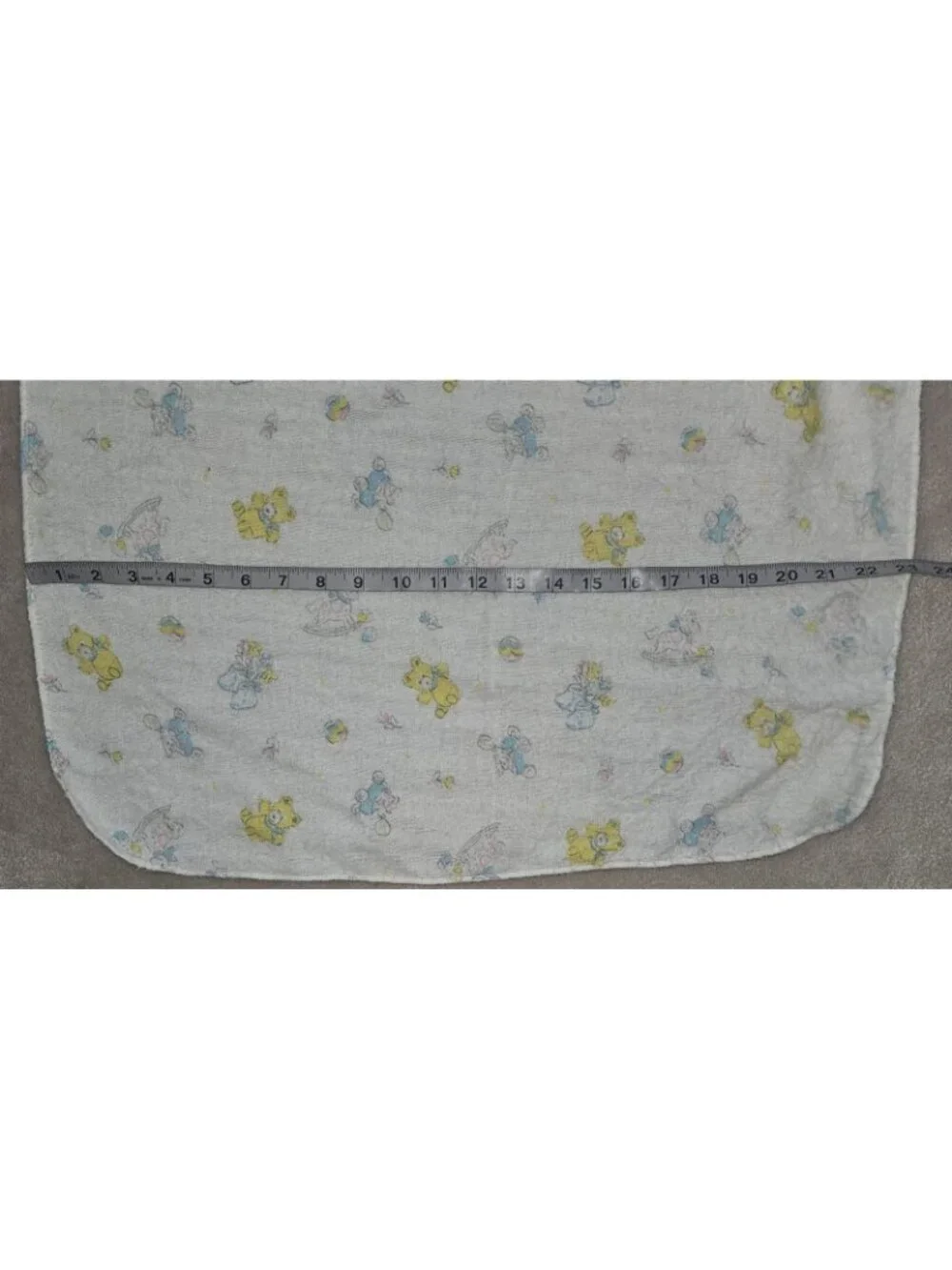 VTG Receiving Blanket 23x31 Blue Yellow Bear Bootie Wagon Ball Rocking Horse